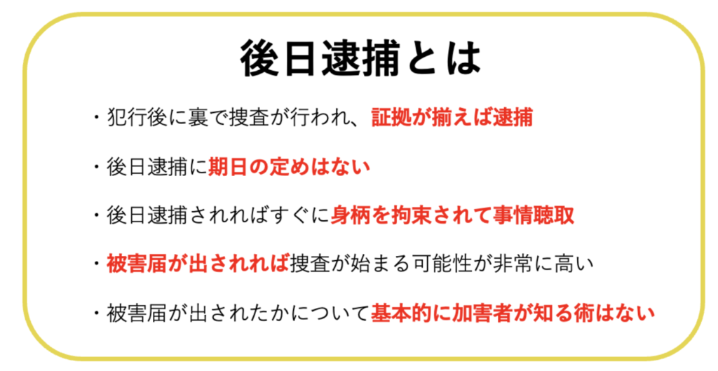 後日逮捕とは