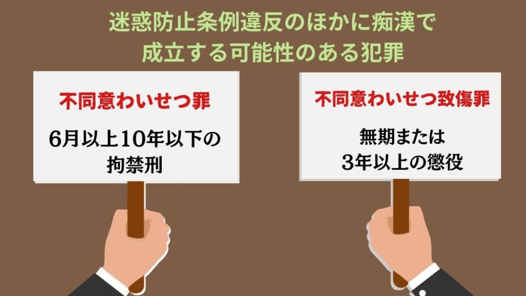 迷惑防止条例違反のほかに痴漢で成立する可能性のある犯罪