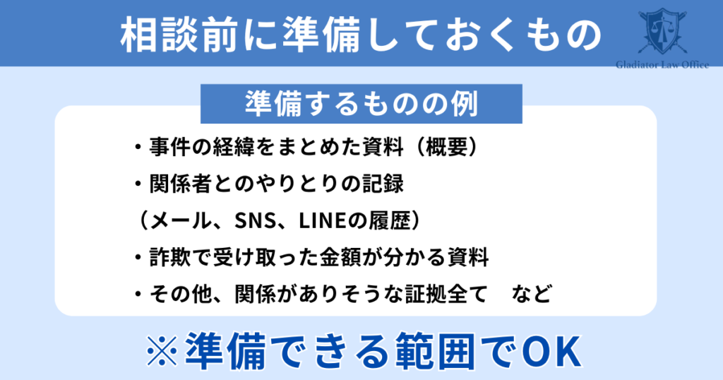 詐欺を弁護士に相談する前に準備しておくこと