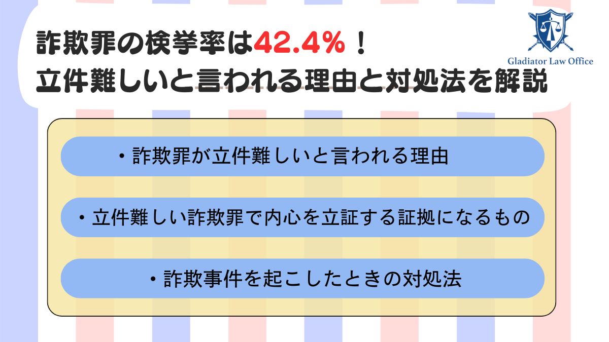 詐欺罪の検挙率は42.4％！立件難しいと言われる理由と対処法を解説