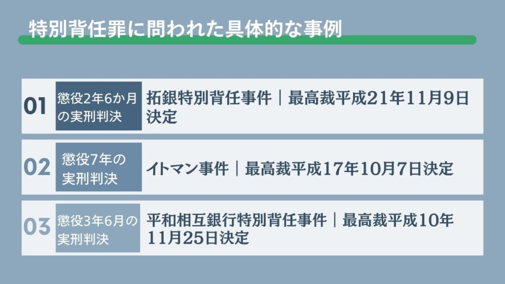 特別背任罪に問われた具体的な事例