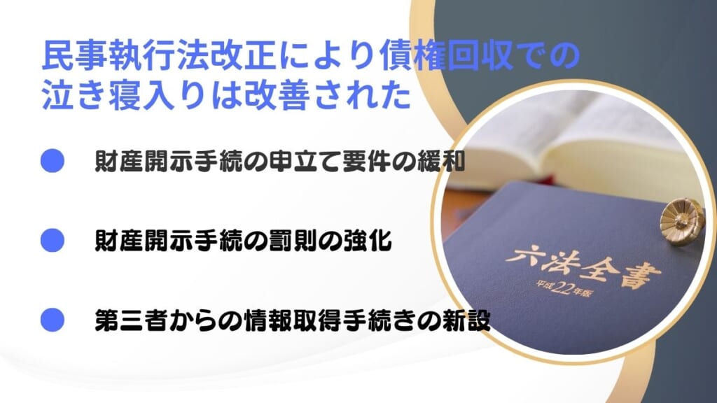 民事執行法改正により債権回収での泣き寝入りは改善された