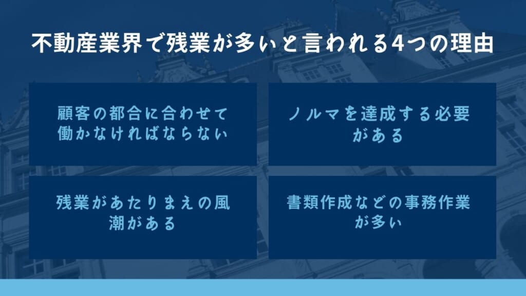 不動産業界で残業が多いと言われる４つの理由