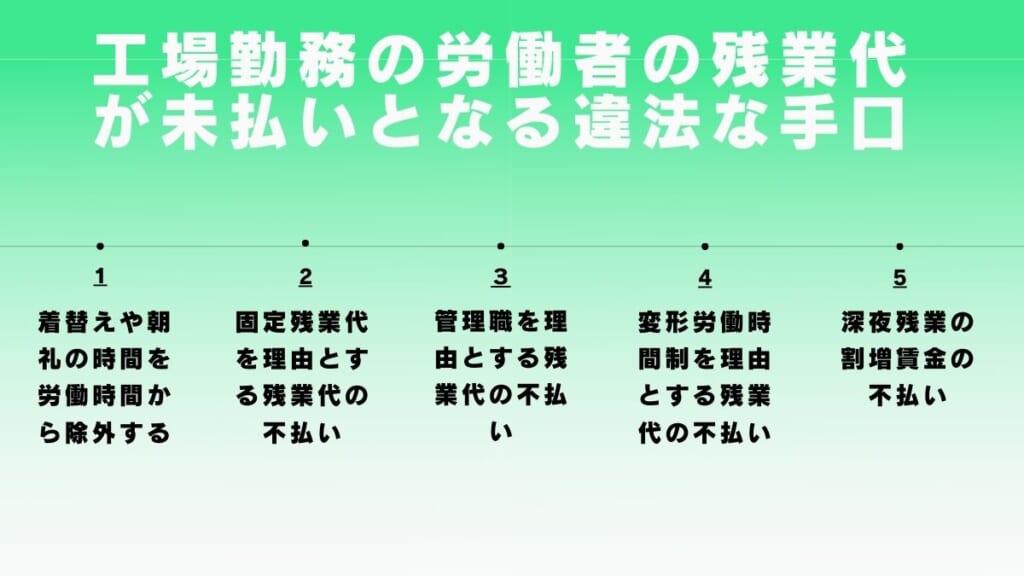 工場勤務の労働者の残業代が未払いとなる違法な手口