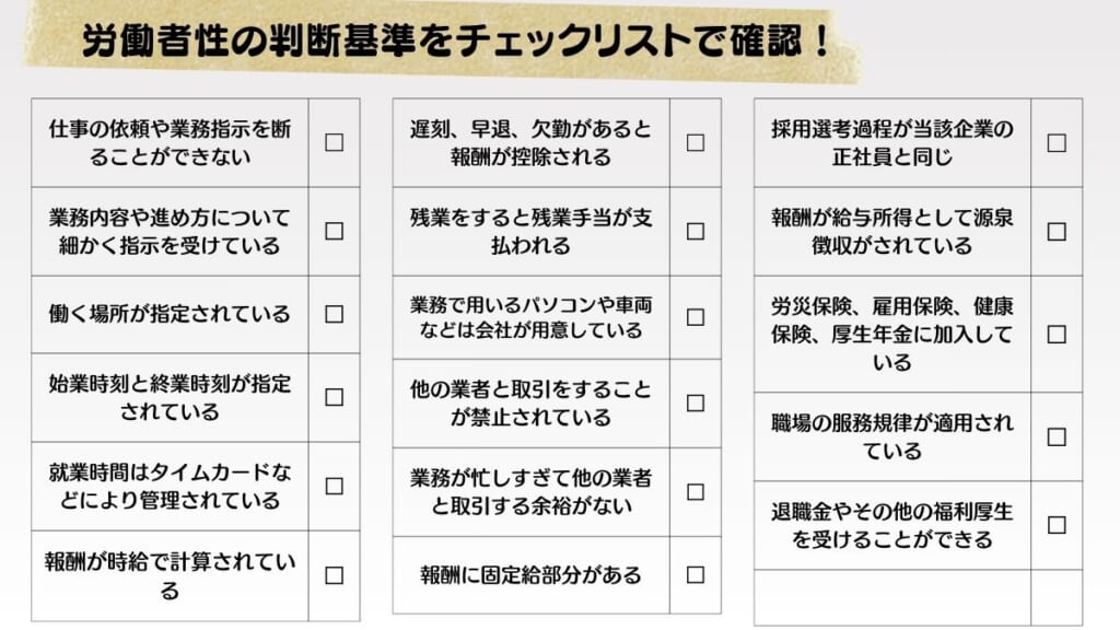 労働者性の判断基準のチェックリスト