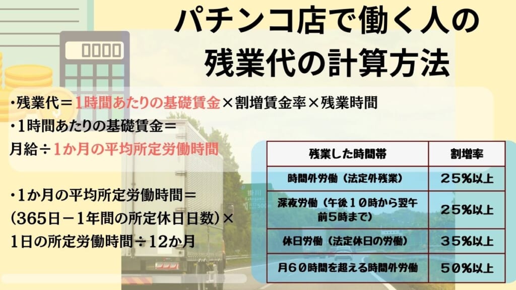 パチンコ店で働く人の残業代の計算方法